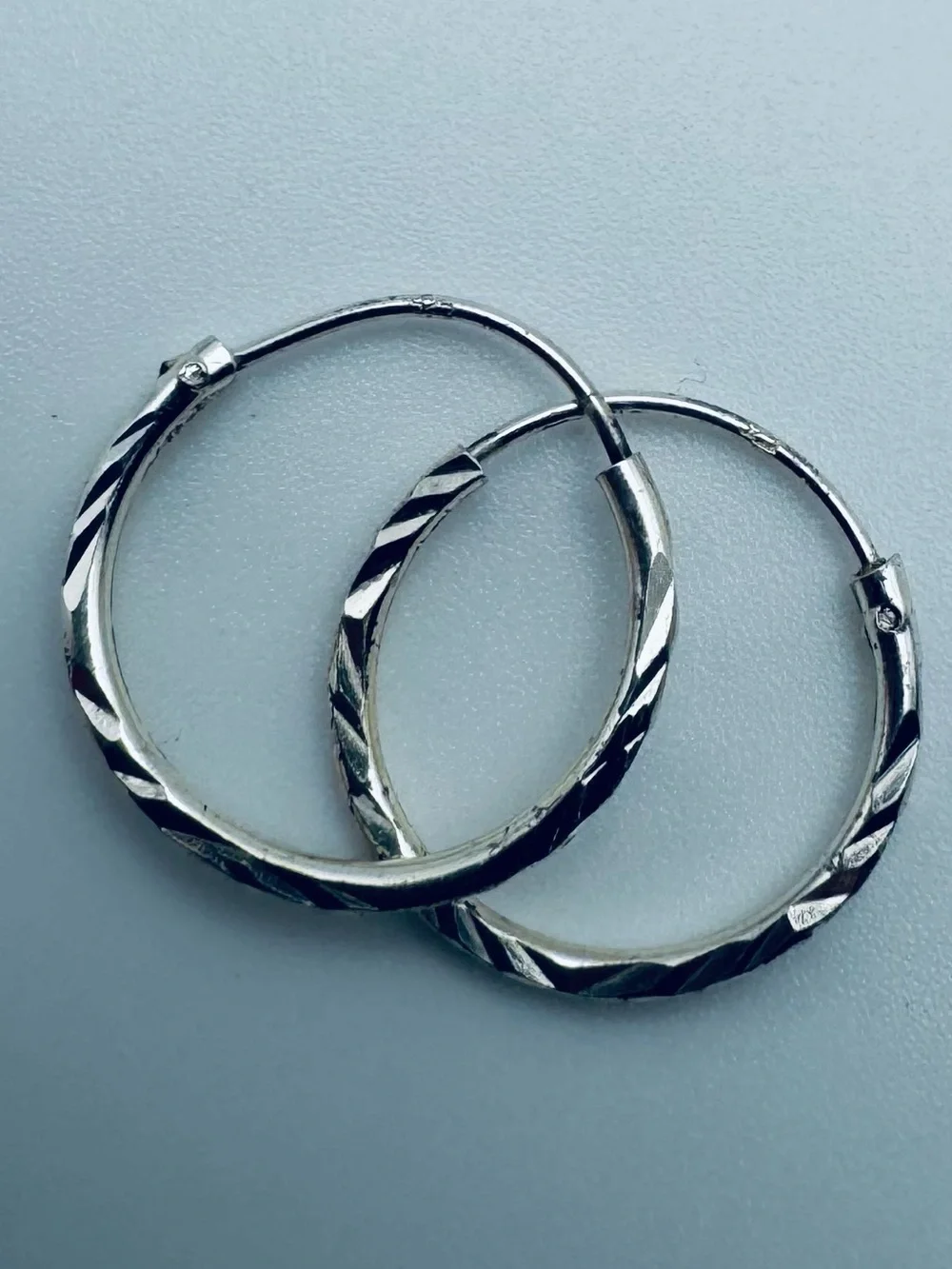 Sterling Silver 925 Hoop Earrings Diamond Cut - Picture 3 of 4